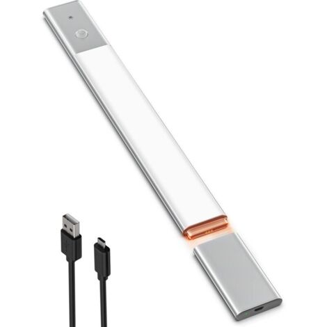 LED Lampe de Placard 40cm à Détecteur de Mouvement, Éclairage LED Cuisine sous Meuble Lumière Blanche 5000K avec 3 Modes d’Éclairage, Réglette LED Rechargeable par USB, Barre LED - 1 Pc