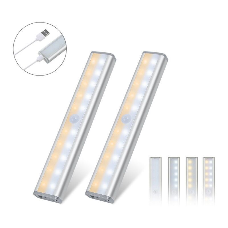 Led Lampe de Placard Pack 2, Lampe led Détecteur de Mouvement sans Fil Rechargeable par usb, Eclairage Placard, 3 Mode d'Eclairage, Bande Magnetique