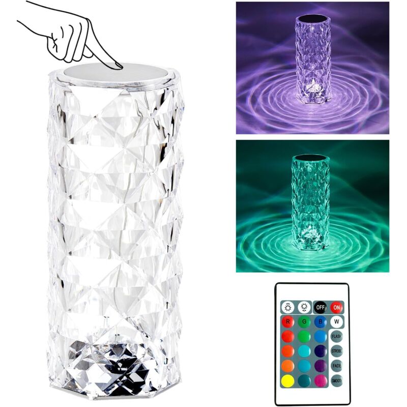 LED lampe de table en cristal lampe de chevet moderne créative Rose lampe tactile dimmable avec lampe en cristal RGB changement de couleur veilleuse