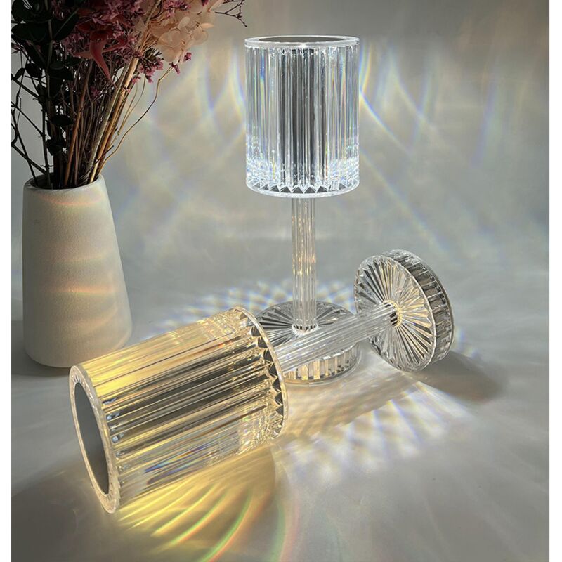 Ineasicer - Lampe de table diamant en cristal tricolore - veilleuse d'ambiance pour chambre à coucher - Batterie au lithium - Réglage tactile de la