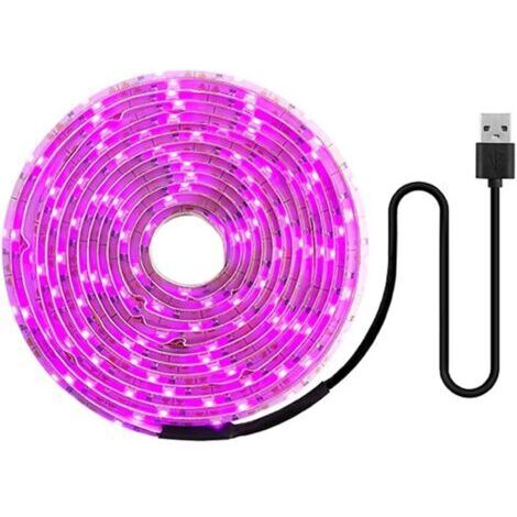 LED lampe pour plante 5V, Lampe LED horticole croissance floraison, Lampe de culture pour plantes spectre complet 2835 SMD avec USB, Bande lumineuse croissance plantes intérieur (2M, étanche)