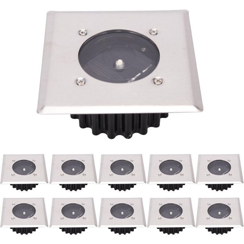 LED Lampe solaire au sol 10 Pack, lumière extérieure, Réverbère Lumières, Ensevelies Lumière, étanche IP65 (Blanc Froid) [Classe énergétique A+]