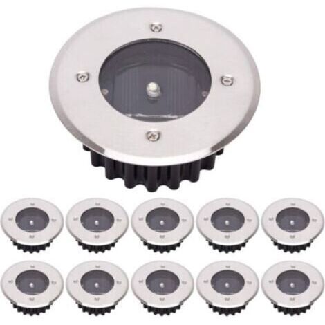 LED Lampe solaire au sol 10 Pack, lumière extérieure, Réverbère Lumières, Ensevelies Lumière, étanche IP65 (Blanc Froid, Rond) [Classe énergétique A+]