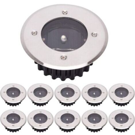 LED Lampe solaire au sol 10 Pack, lumière extérieure, Réverbère Lumières, Ensevelies Lumière, étanche IP65 (Blanc Froid, Rond) [Classe énergétique A+],