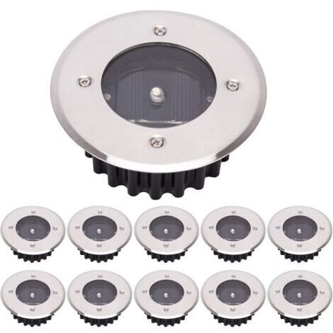 LED Lampe solaire au sol 10 Pack, lumière extérieure, Réverbère Lumières, Ensevelies Lumière, étanche IP65 (Blanc Froid, Rond) [Classe énergétique A+]