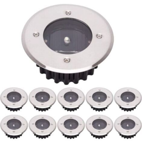 LED Lampe solaire au sol 10 Pack, lumière extérieure, Réverbère Lumières, Ensevelies Lumière, étanche IP65 (Blanc Froid, Rond) [Classe énergétique A+]