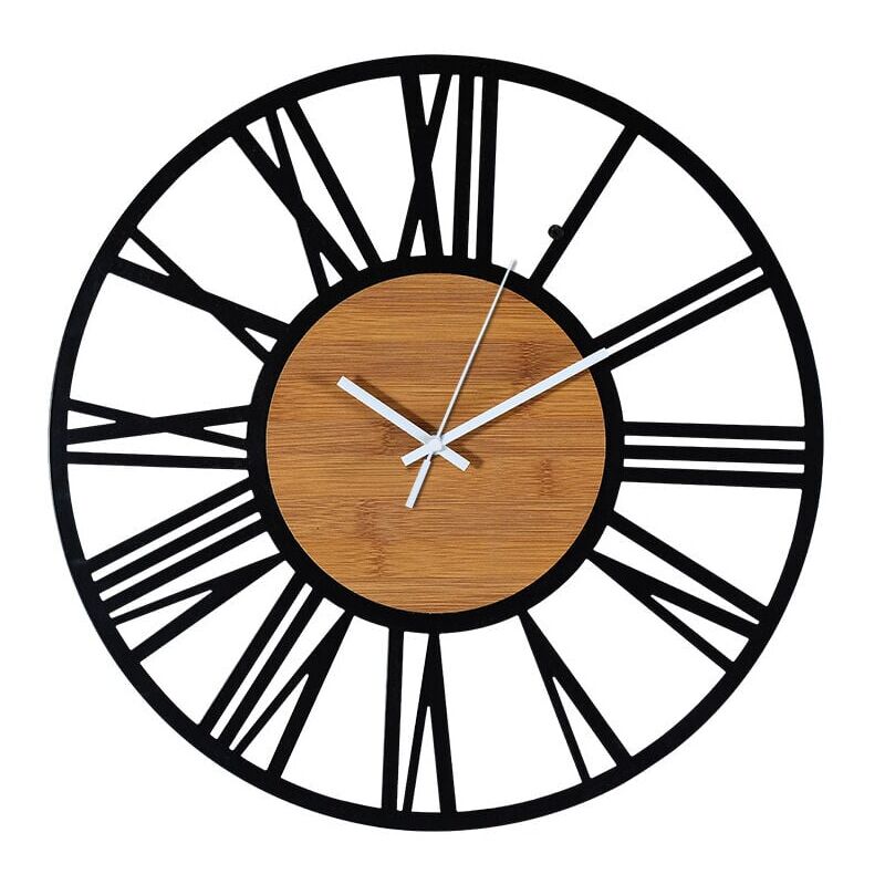 KZQ - Horloge murale vintage industrielle bois noir, silencieuse, salon 40 cm, pack
