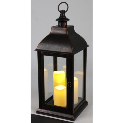 LED-Laterne inkl. 3 Kerzen 24x59x24cm batteriebetrieben Timerfunktion schwarz / weiß
