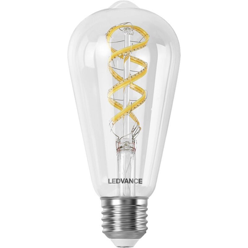 Ledvance - Ampoule led smart+ wifi, transparente, 4,8 W,470 lm,forme Edison diamètre, 64 mm, culot E27,multi couleurs et lumière blanche dimmable,