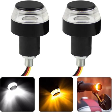 LED-Lenkerendleuchten für Motorräder, Blinker am Lenker, 12-V-Seitenmarkierungsleuchte mit Griffstecker, Tagfahrlicht für Motorräder und E-Bikes, weiß/gelb