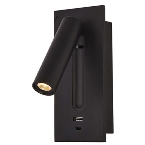 LED-Lese-/Nachttischlampe, verdeckter Schalter, C-förmige Einbauwandleuchte, 350° drehbar, 90° biegbar, 3 W 3000 K warmweißes Licht, schwarz.