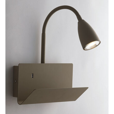 LED Leselampe Braun mit Ablage & USB Ladefunktion, Breite 23cm