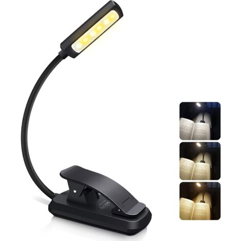 LED-Leselicht, wiederaufladbare Leselampe Lampe 6 LED (kaltes Weiß/warmes Gelb) 3 Helligkeitsmodi, 360° flexibles Nacken-Leselicht für Buch im Bett, Clip-Buchlicht für nächtliche Lesereisen