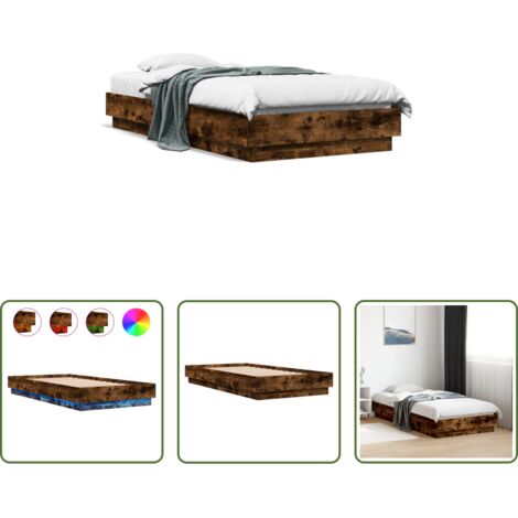 LED-Leuchten -  Bettgestell mit LED Räuchereiche 75x190 cm