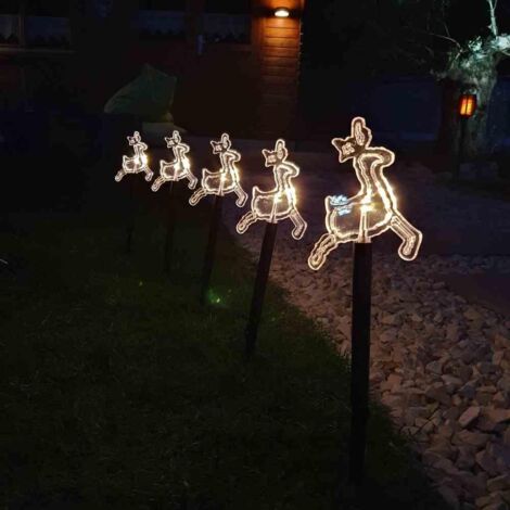 LED-Leuchtstäbe Rentier 5er-Set warmweiß, IP44, Batterie mit Timer