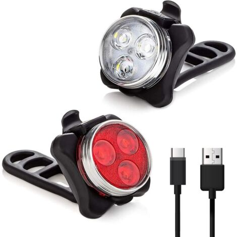 LED Licht Set USB Aufladbar Type-C, Helles Licht, Kompakt und Wasserdicht, Langlebiger 650mAh Akku, LED Lampe Set für Außenbereich, kann auch als Kinderwagen Licht/Helm Licht (schwarz)