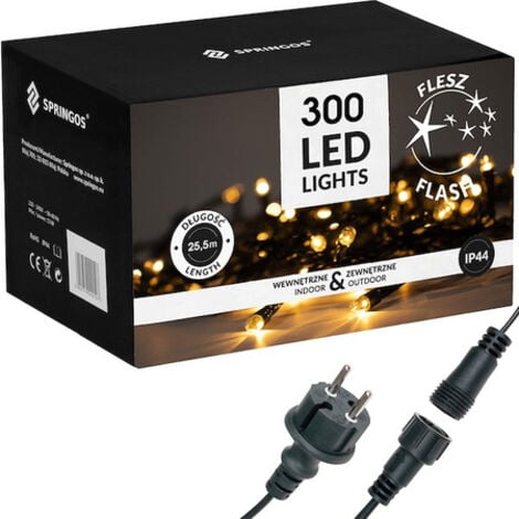 SPRINGOS LED-Lichterkette 25,5 m Flash Effekt 300 LEDs Innen- und Außenbereich
