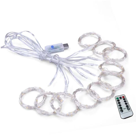 LED-Lichterkette, 8 Modi, Fernbedienung, 3,3 x 3,3 m, USB-Anschluss, hohe Sicherheit, Weiß