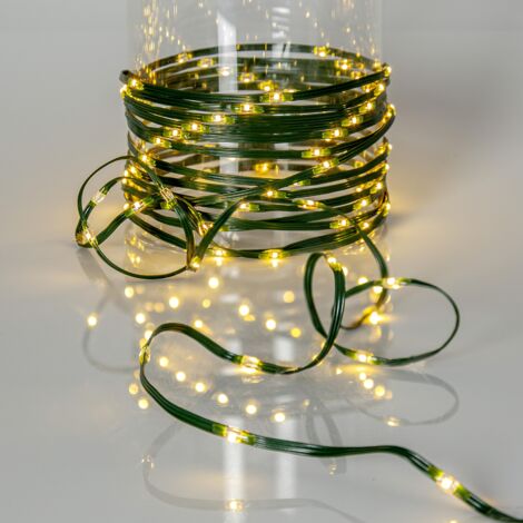 LED Lichterkette ,Dew Drop Micro, outdoor, warmweiß, 15m, grün