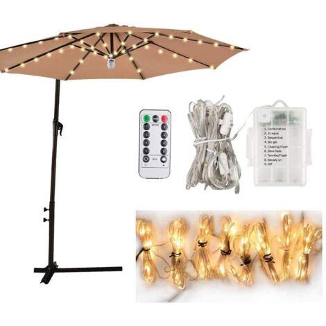 LED-Lichterkette für Sonnenschirme im Freien mit Fernbedienung und 10 Befestigungsbändern – Gartenbeleuchtung