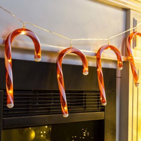 LED Lichterkette mit 10 Zuckerstangen - 180 cm - Weihnachten Deko Beleuchtung 40 LED warm weiß Batterie betrieben