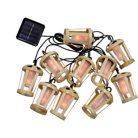 LED Lichterkette Solar Bambusschirme 5m lang IP44 Natur 2000 K warmweißes Licht dekorativ Außenlichterkette Solar