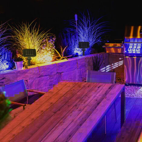 LED Lichterkette Solar Solarlichterkette mit Erdspieß mehrfarbig farbige LED Steckleuchte LED Garten, Kunststoff schwarz, Schalter, 2x 50x LED, L 490 cm