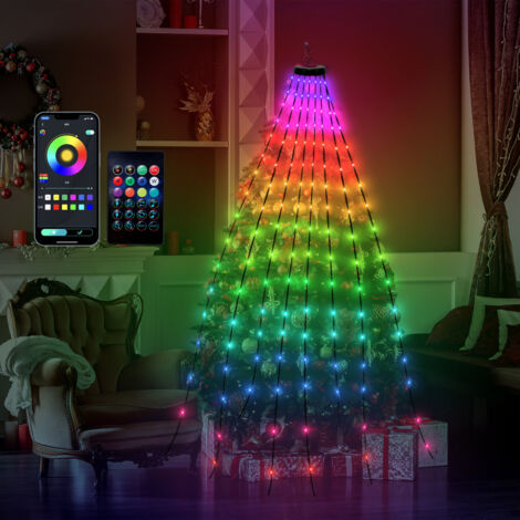 WOLKETON LED Lichterkette Weihnachtsbaum mit Fernbedienung/App Steuerung 2m 160 LEDs Außen Christbaumbeleuchtung LED Baummantel Bunt