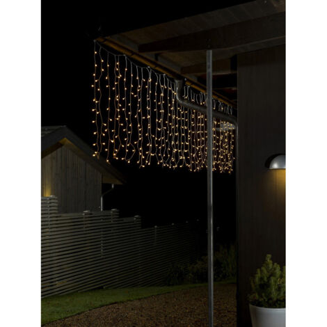 LED Lichtervorhang mit weißen Globes 400 Warmweiße Dioden 24V Außentrafo