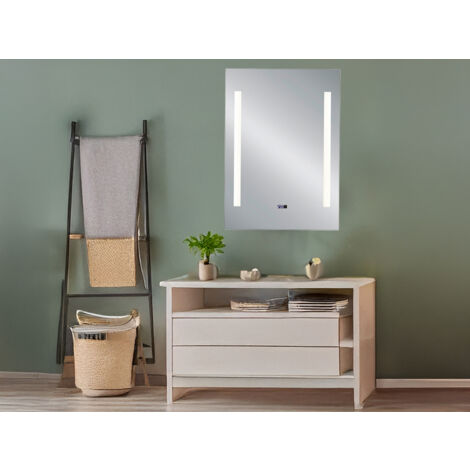 LED Lichtspiegel Wandspiegel ILONKA mit digitaler Uhr rechteckig 50x70cm