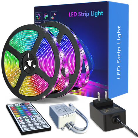 LED-Lichtstreifen 5 m x 2, 18 LEDs/m, 24 V, 100 LEDs, App- und Fernbedienung, Musiksynchronisation, Timer-Modus, geeignet für Schlafzimmer, Spielzimmer, Party, Festival