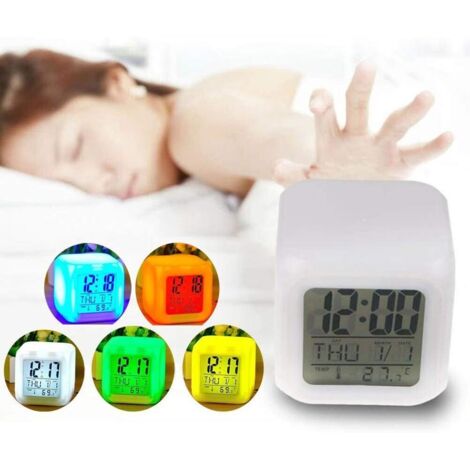 LED Light Alarm Clock with Calendar, Time & Temperature Display Cube Alarm Clock with Display