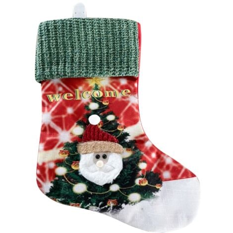 LED Light Large Christmas Stockings for Xmas Holiday Party Fireplace Home Decor, Children's Gift Candy Bag (Santa Claus)