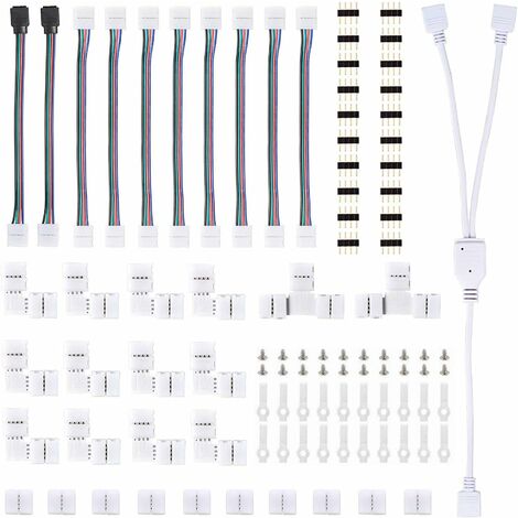 LED Light Strip Connector Kit, 10mm RGB LED Connector, RGB 5050 LED Strip Connector, LED Strip Connector Kit, 4 Pin Male Connectors LED Strip Extension Accessory Set, for 10mm Wide RGB 5050 LED Band