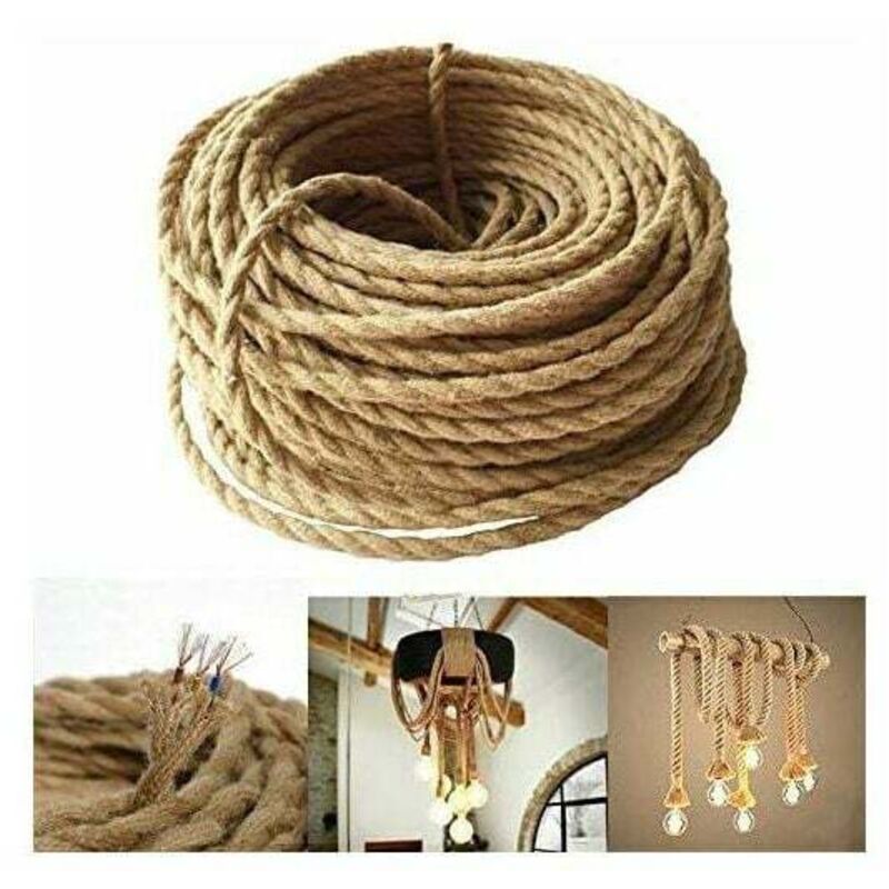 Led Lighting 10m Fil électrique Corde,2 Curs Linge de Cable d'éclairage de Corde Vintage Fil de cuivre recouvert Rétro Tressé Industriel Corde pour