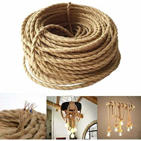 LED Lighting 5m Fil électrique Corde, 2 Cœurs Linge de Câble d'éclairage de Corde Vintage Fil de cuivre recouvert Rétro Tressé Industriel Corde pour DIY Pendentif Lampe