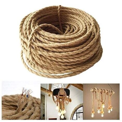 LED Lighting Fil de lin électrique à 3 conducteur, 3x 0.75mm² Câble Cordon d'alimentation 10M Rétro Tressé Industriel Corde pour lampes Suspension accessoires DIY
