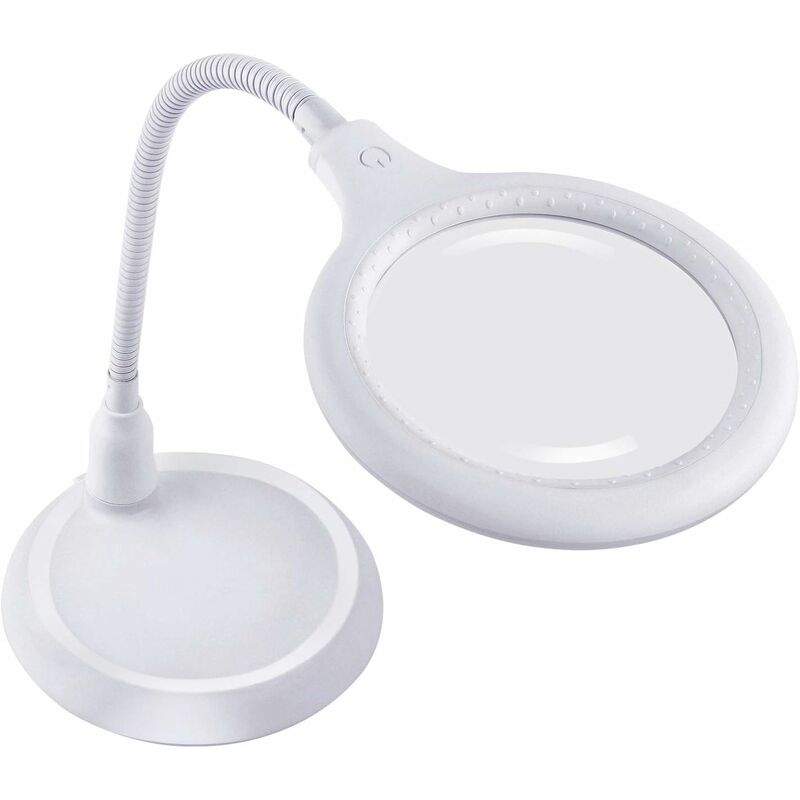 Led Loupe Lamp,5X Loupe mains libres dimmable avec lumière et support pour lecture, établi, artiste, passe-temps-blanc
