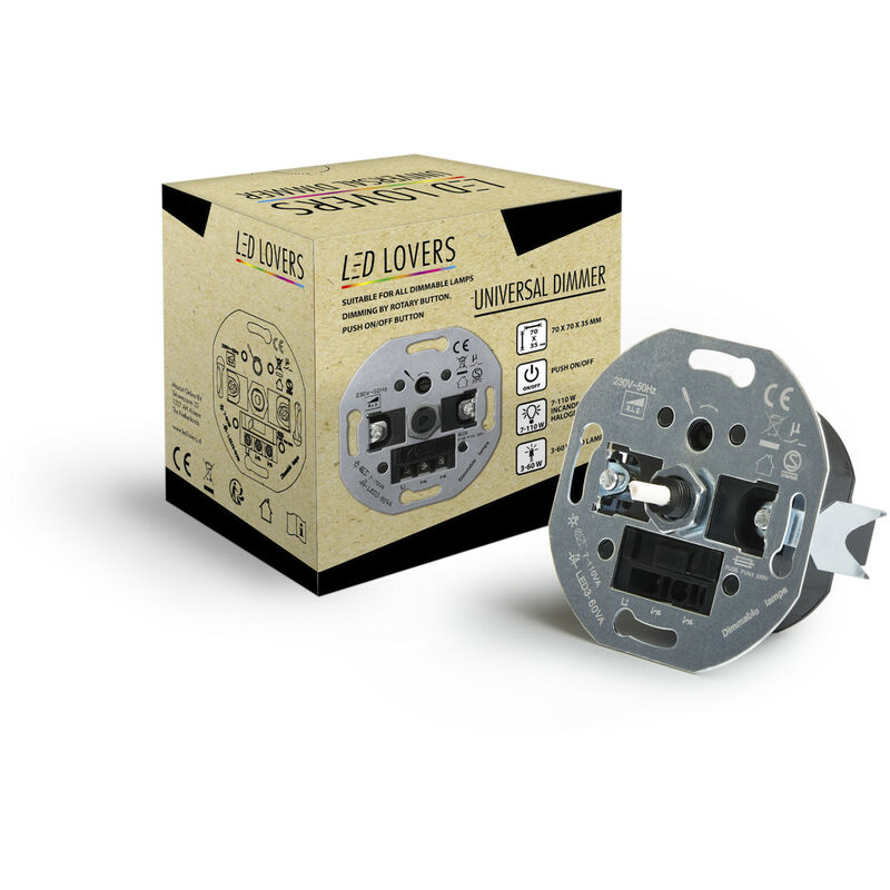 

Interruptor Universal LED, Regulador de Luz, compatible con bombillas de 3-60 W 70 x 70 x 35 mm - Led Lovers