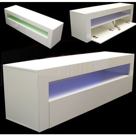 LED Lowboard TV-Schrank 155 Fernsehschrank Hochglanz weiß 57045
