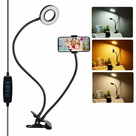 Led Lumière Anneau, Selfie Ring Light Avec Support De Télephone, 3 Modes D'Éclairage/10 Niveaux De Luminosité, Lampe De Bureau Pince Pour Éclairage Photo/Vidéo/Portrait/Maquillage/Youtube/Vlog