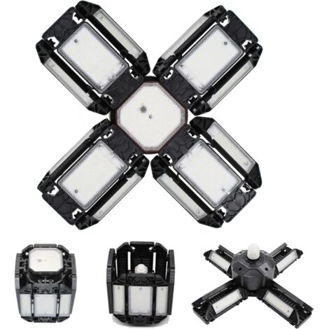 LED lumière de garage, Éclairage de garage à LED, plafonnier de l'atelier à réglable, éclairage E27 6000K, avec plusieurs panneaux réglables,15000 lumens, stockage de l'atelier de garage(noir) ,P10