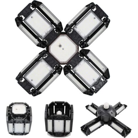 LED lumière de garage, Éclairage de garage à LED, plafonnier de l'atelier à réglable, éclairage E27 6000K, avec plusieurs panneaux réglables,15000 lumens, stockage de l'atelier de garage(noir) ,P10