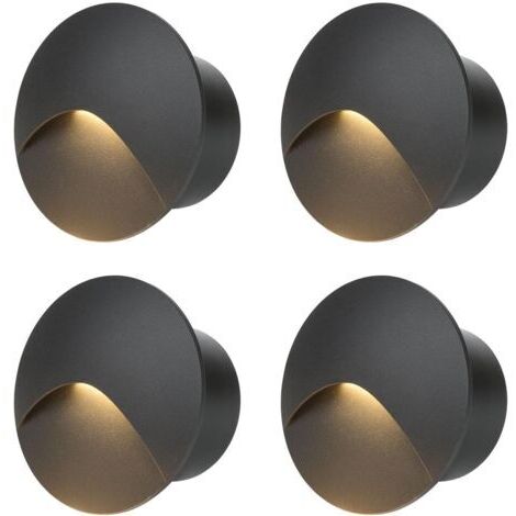 LED Lumière d'escalier 3W, Spot encastré rond 60mm, Blanc chaud Applique murale encastrée avec boîte, 230V eclairage mural alu IP44, pour l'intérieur et l'extérieur, noir（Paquet de 4）