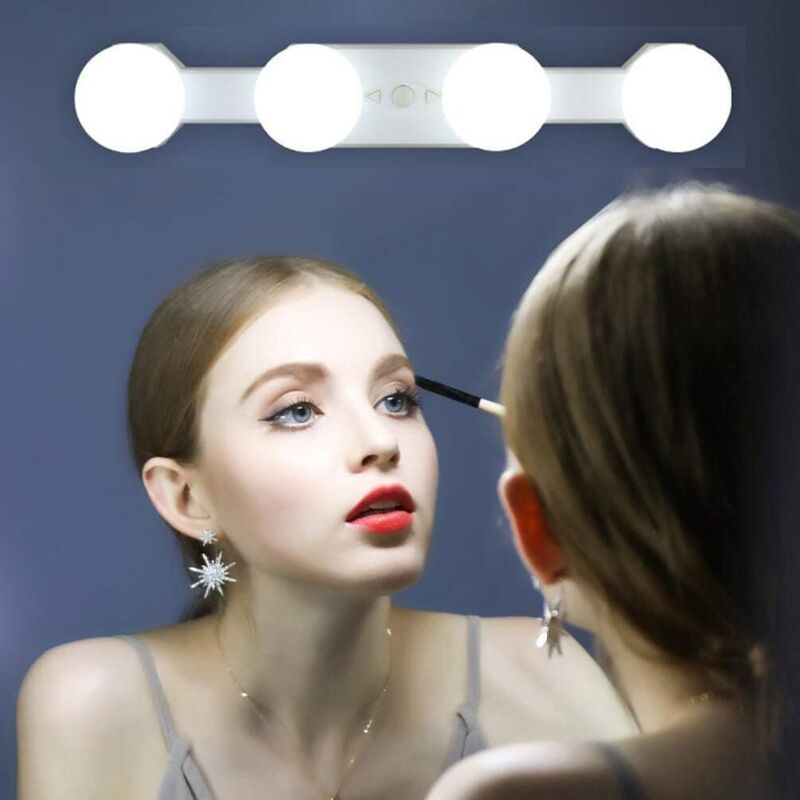 LED Lumières de Maquillage, Hollywood Kit de Lampe de Cosmétique Miroir Rechargeables Portables Sans fil, 4 Ampoules luminosité de Vanité la