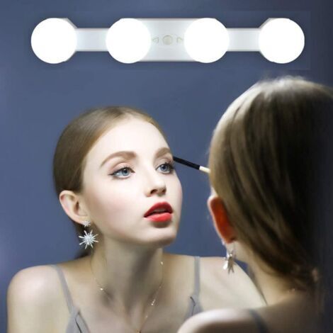 LED Lumières de Maquillage, Hollywood Kit de Lampe de Cosmétique Miroir Rechargeables Portables Sans fil, 4 Ampoules luminosité de Vanité la Température Couleur Réglable (Pas de miroir)