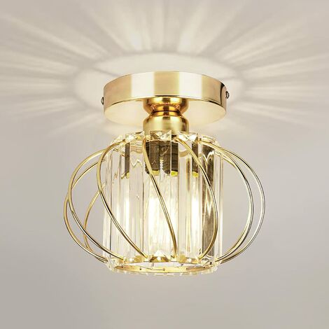 LED Luminaires de plafond à cristaux, lustre plafonnier cage et cristal e27 pour cuisine couloir salles à manger salons bar (Gold)