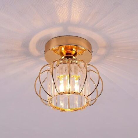 LED Luminaires de plafond à cristaux, lustre plafonnier cage et cristal e27 pour cuisine couloir salles à manger salons bar (Or rose)