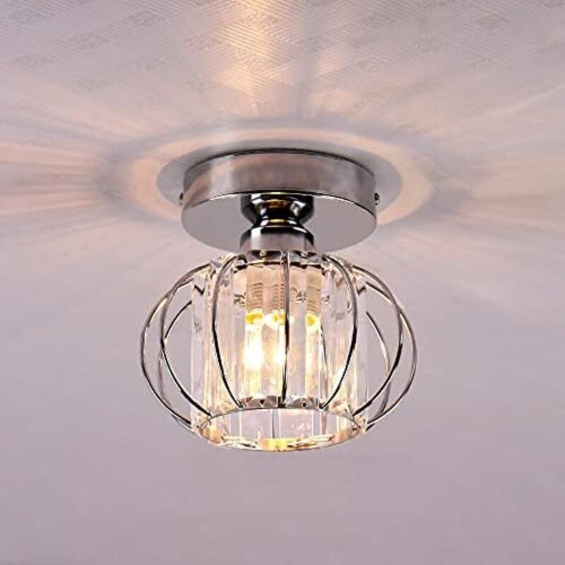 LED Luminaires de plafond à cristaux, lustre plafonnier cage et cristal e27 pour cuisine couloir salles à manger salons bar (Chrome)