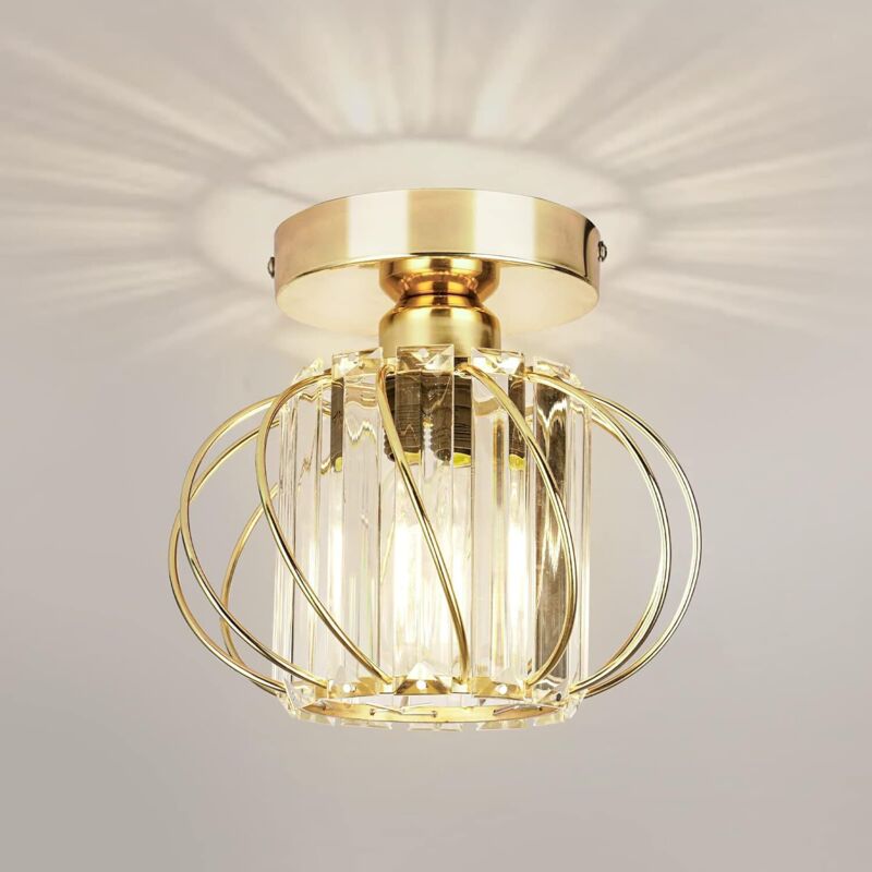 Stoex – Plafonnier en cristal doré E27 – Lustre cage 19 cm – Éclairage vintage pour cuisine, couloir, salle à manger, salon